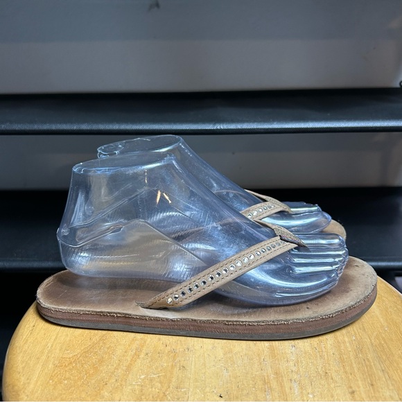 Rainbow flip flops Tan Sandals with Rhinestone Accents - Picture 1 of 7